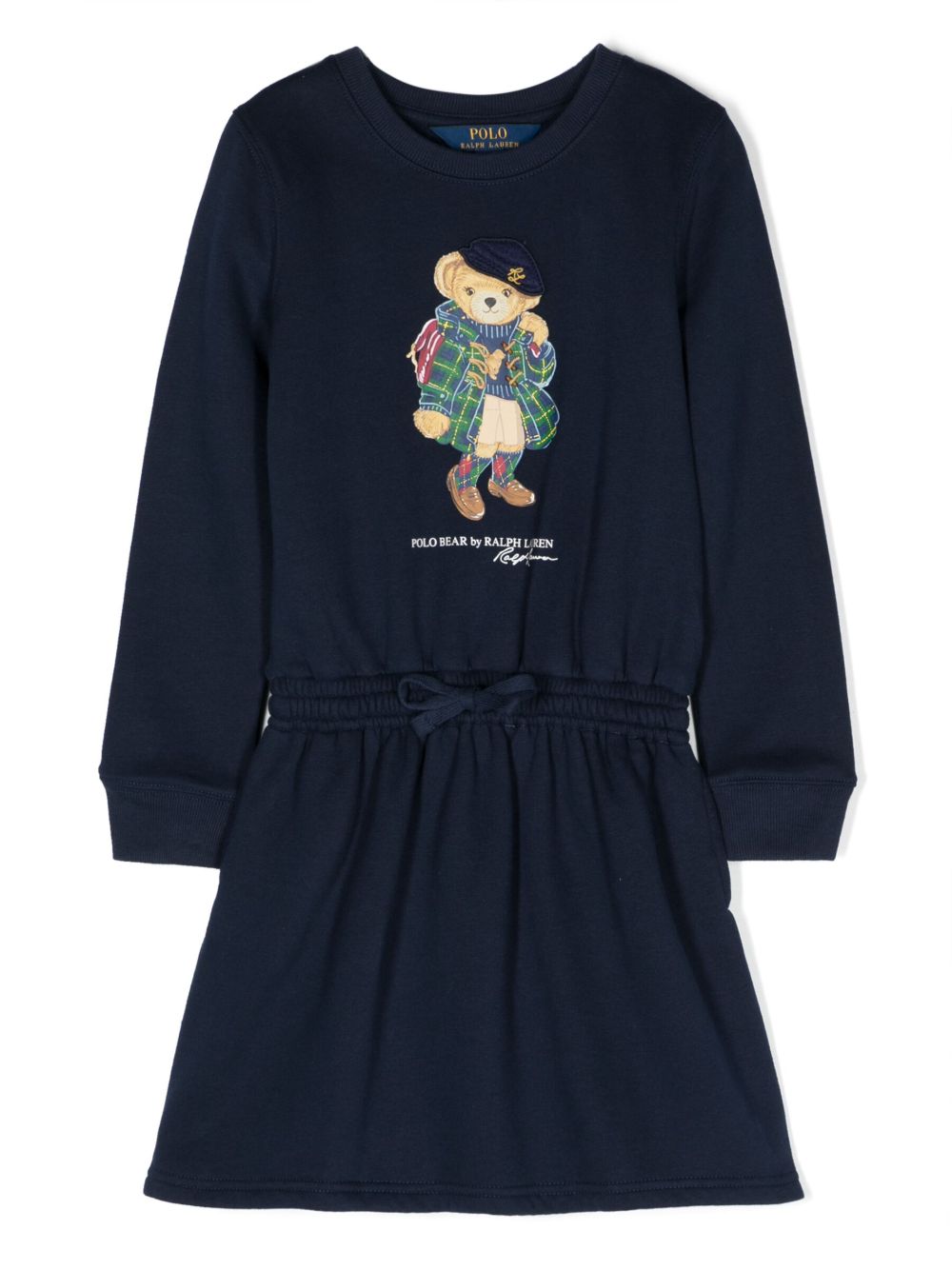 POLO RALPH LAUREN KIDS Teddy Bear 图案平纹针织连衣裙 - 蓝色