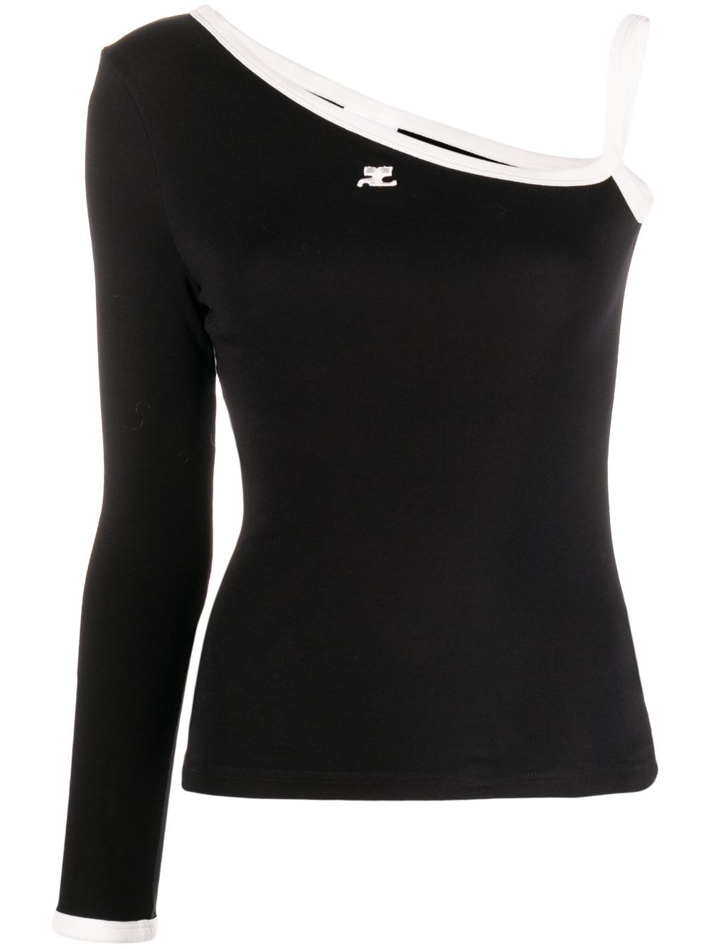 Courrèges logo刺绣单肩上衣 - 黑色
