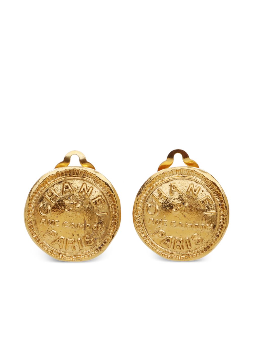CHANEL Pre-Owned logo雕刻夹扣式耳环（2000年典藏款） - 金色