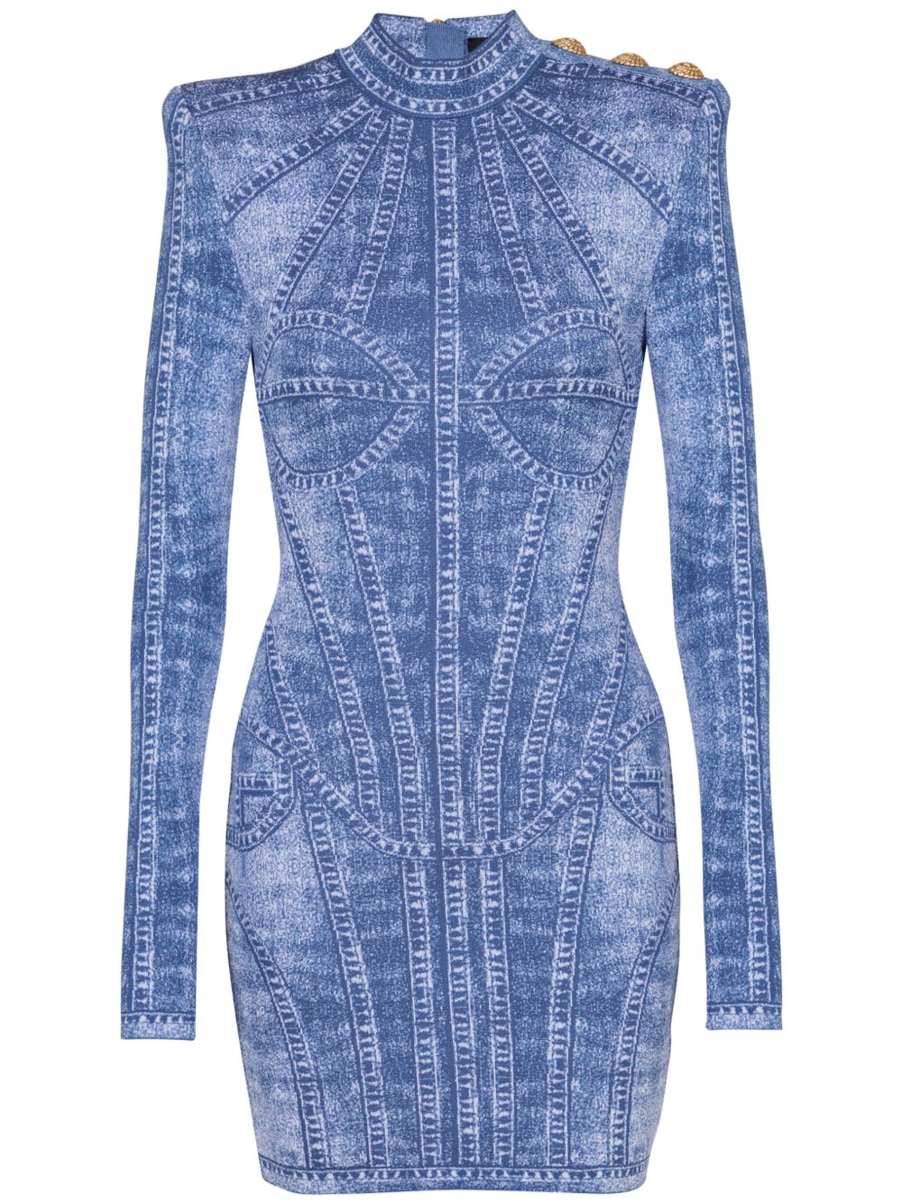 Balmain 针织提花迷你连衣裙 - 蓝色