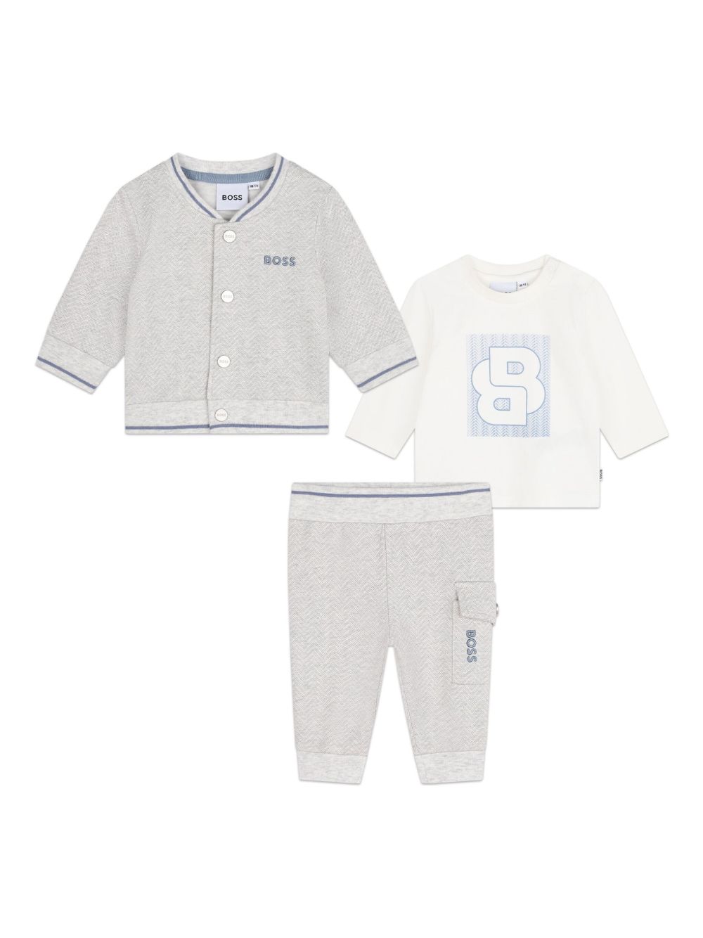 BOSS Kidswear Z字形图案印花长裤（三件装） - 灰色
