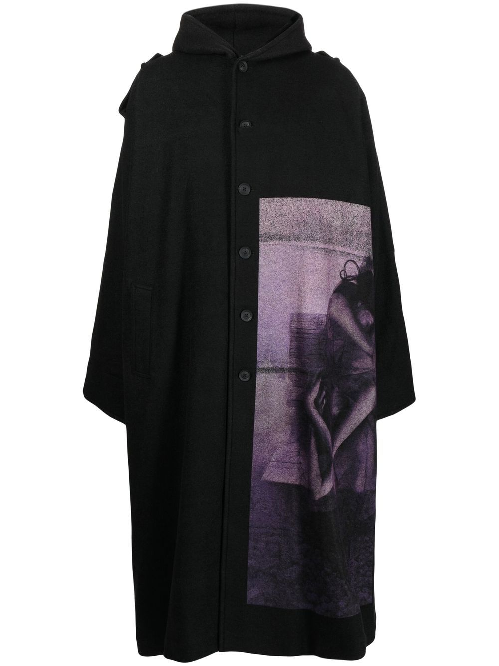 Yohji Yamamoto 图案印花连帽外套 - 黑色