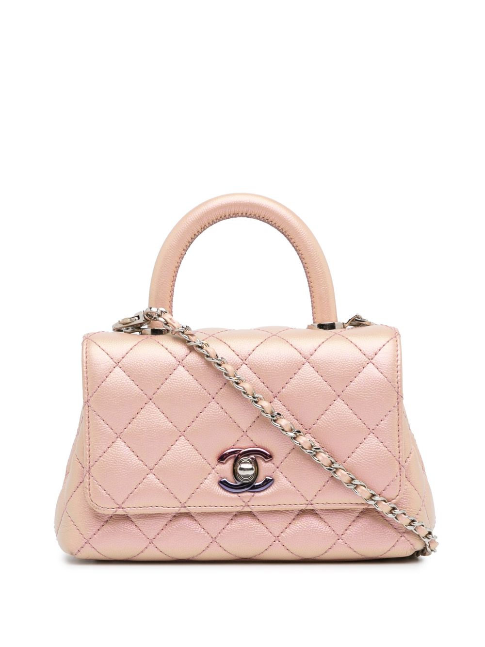 CHANEL Pre-Owned Extra Mini Iridescent Caviar Coco Handle Bag 斜挎包（2021-2023年典藏款） - 粉色