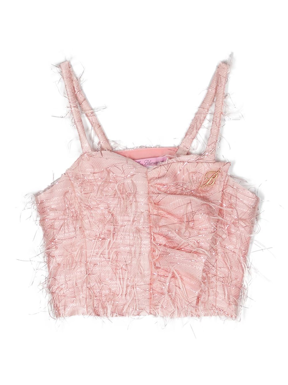 Miss Blumarine logo标牌流苏边短款上衣 - 粉色