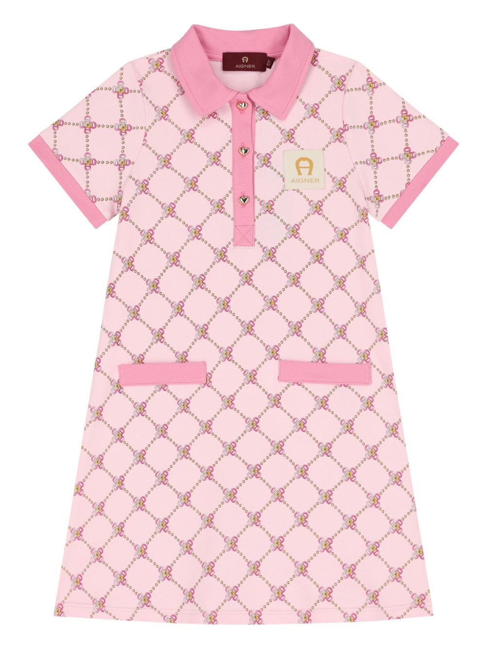 Aigner Kids 大面积logo平纹针织polo领连衣裙 - 粉色