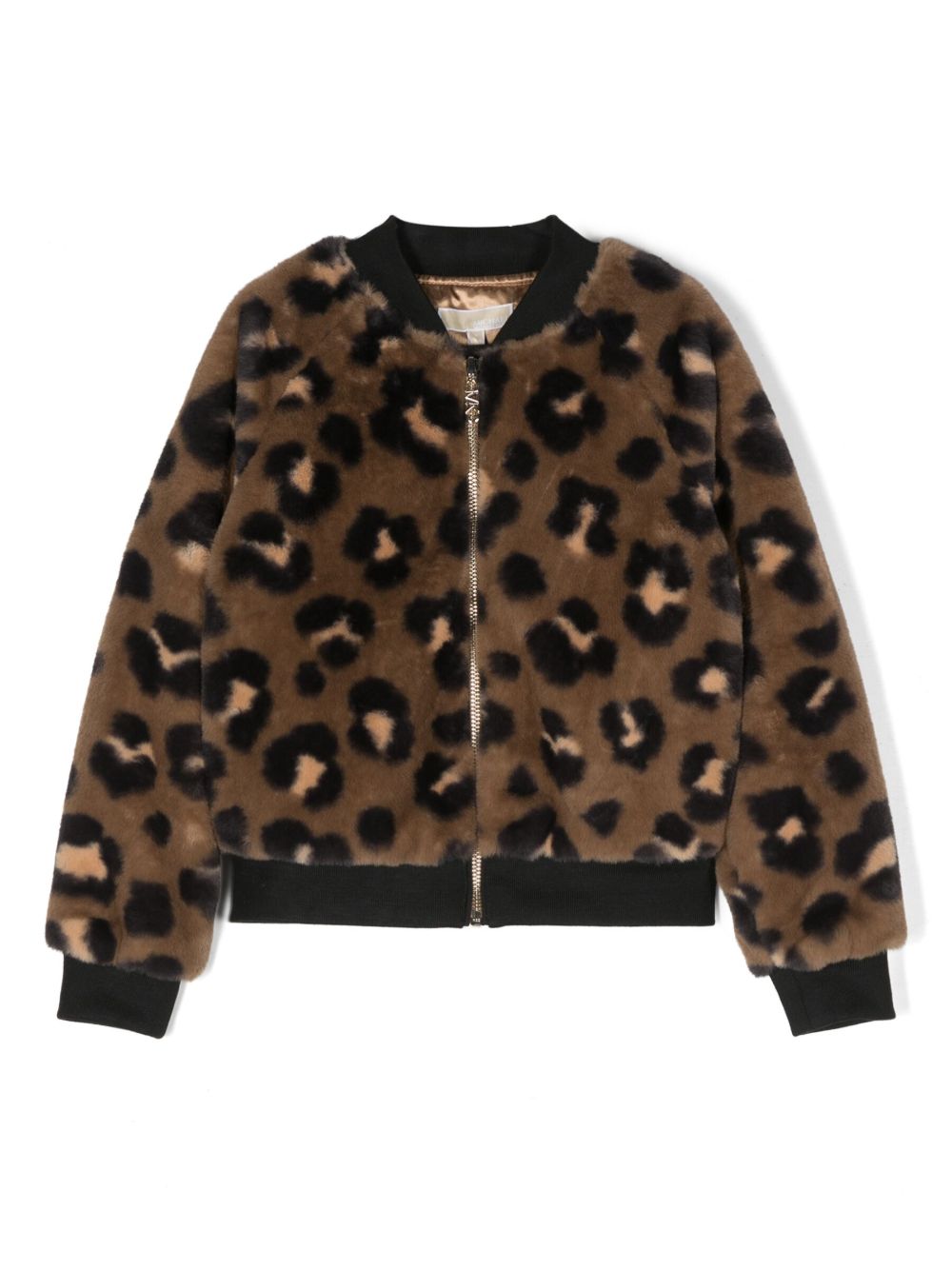 Michael Kors Kids 动物纹抓绒纹理飞行员夹克 - 褐色