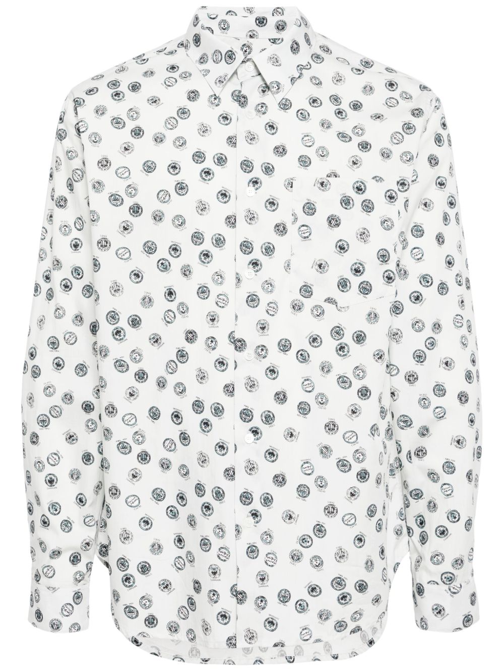 Maison Kitsuné 图案印花棉衬衫 - 蓝色