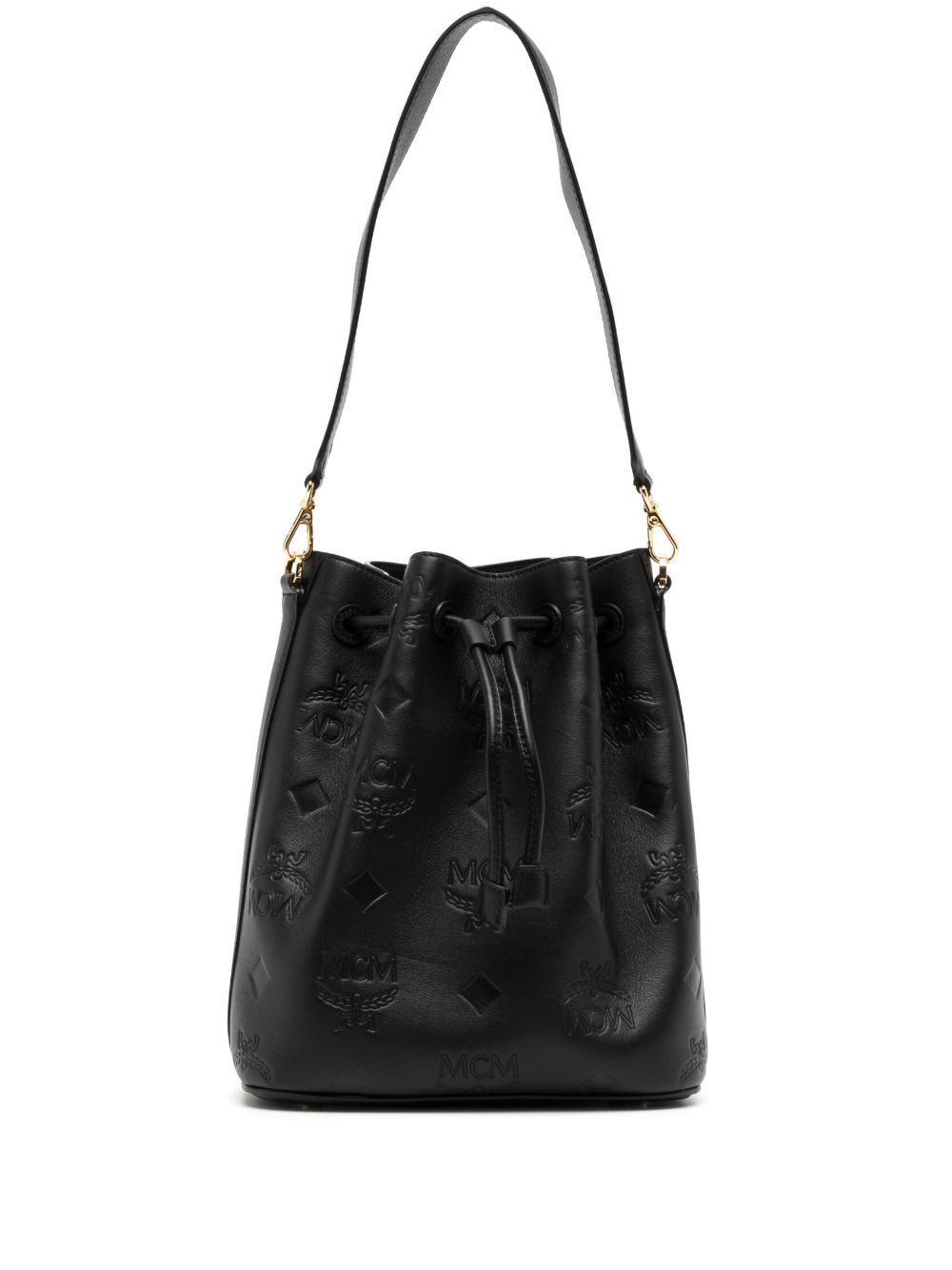 MCM Dessau 经典印花皮质中号水桶包 - 黑色