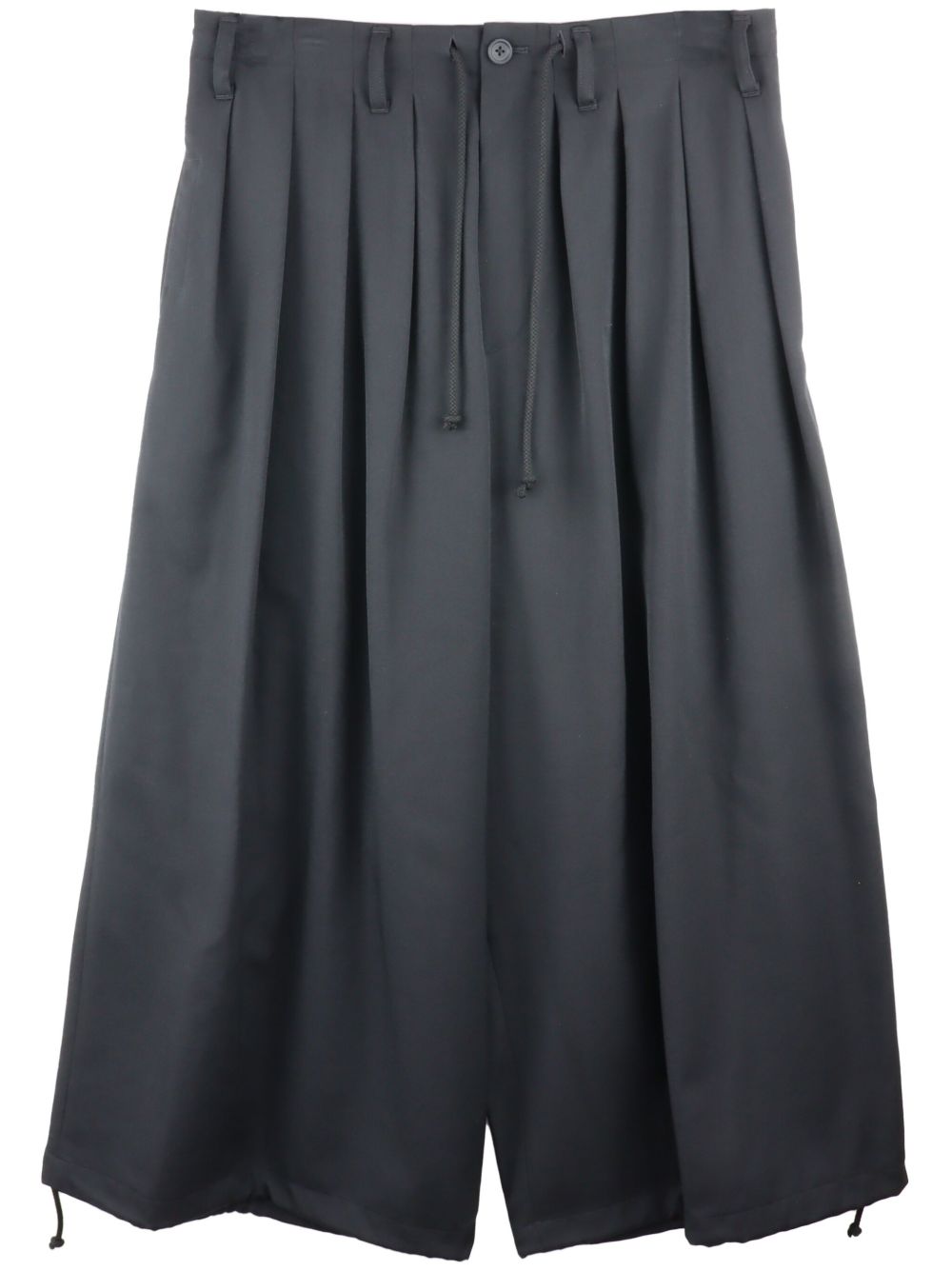 Yohji Yamamoto 褶饰羊毛长裤 - 黑色