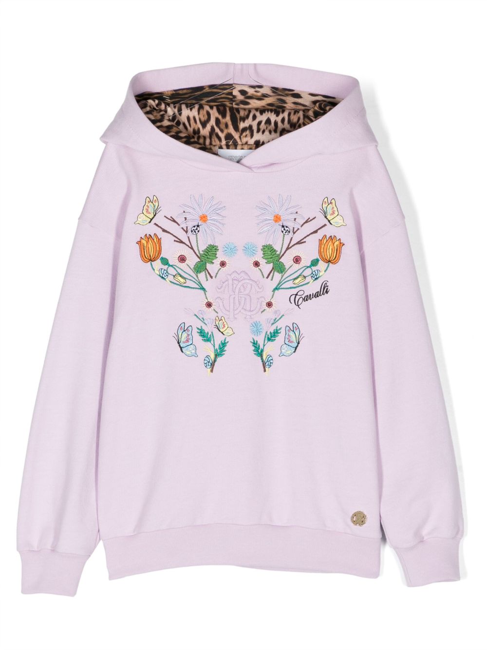 Roberto Cavalli Junior 棉花卉刺绣连帽衫 - 紫色