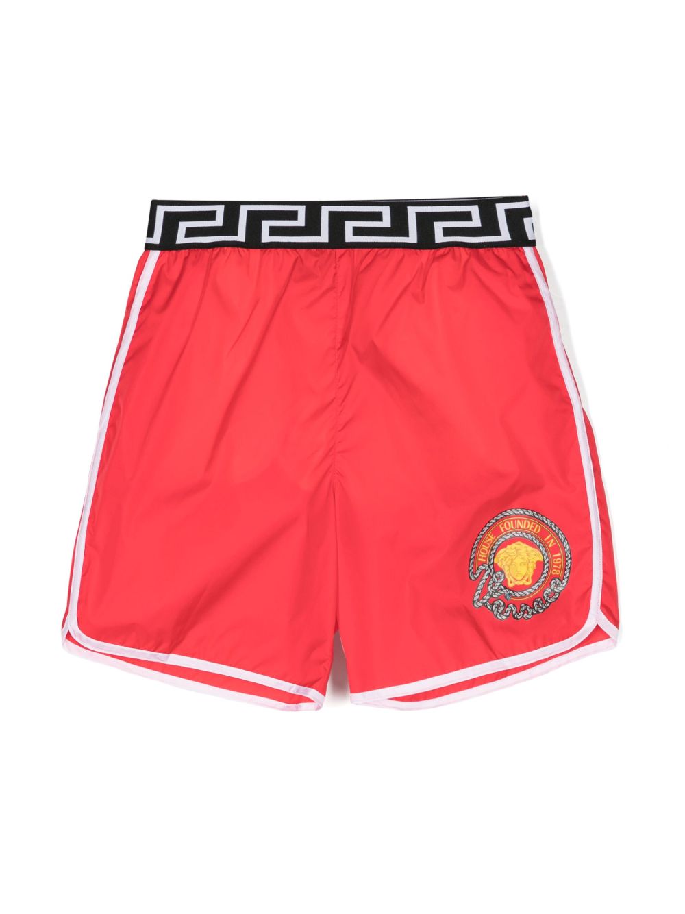 Versace Kids Nautical Medusa logo印花泳裤 - 红色