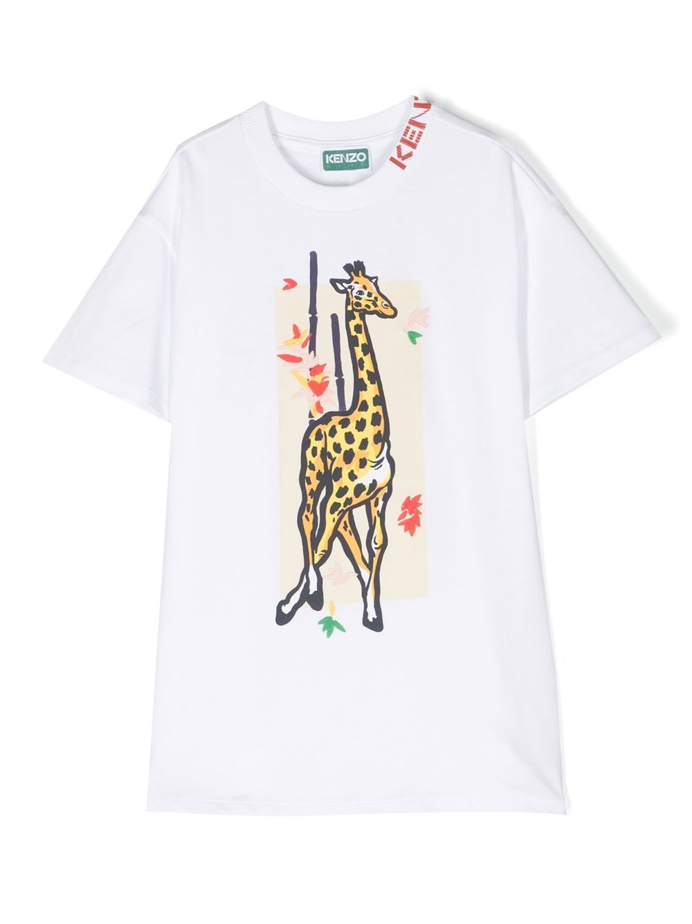 Kenzo Kids 长颈鹿印花T恤式连衣裙 - 白色