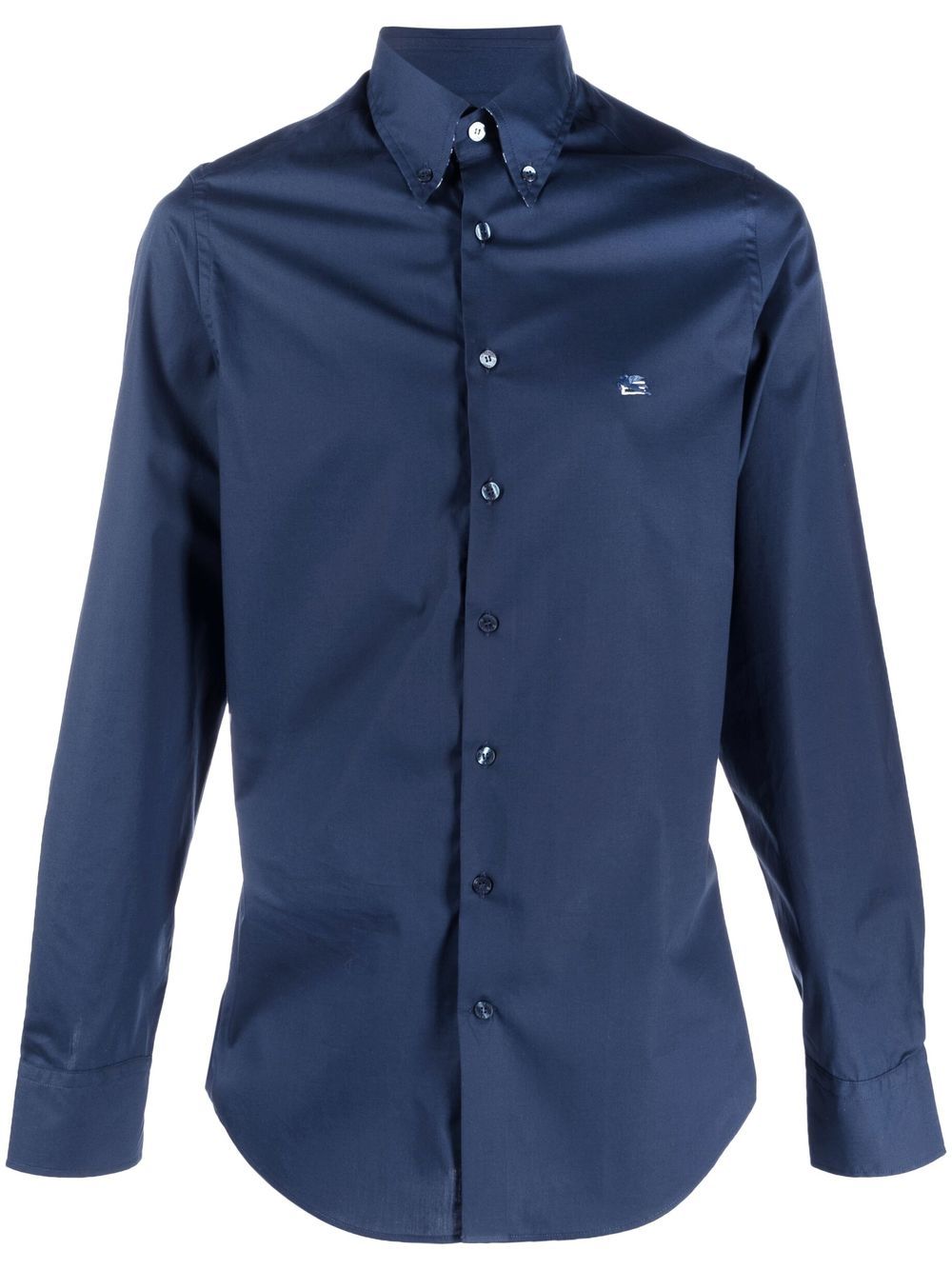 ETRO logo刺绣棉衬衫 - 蓝色