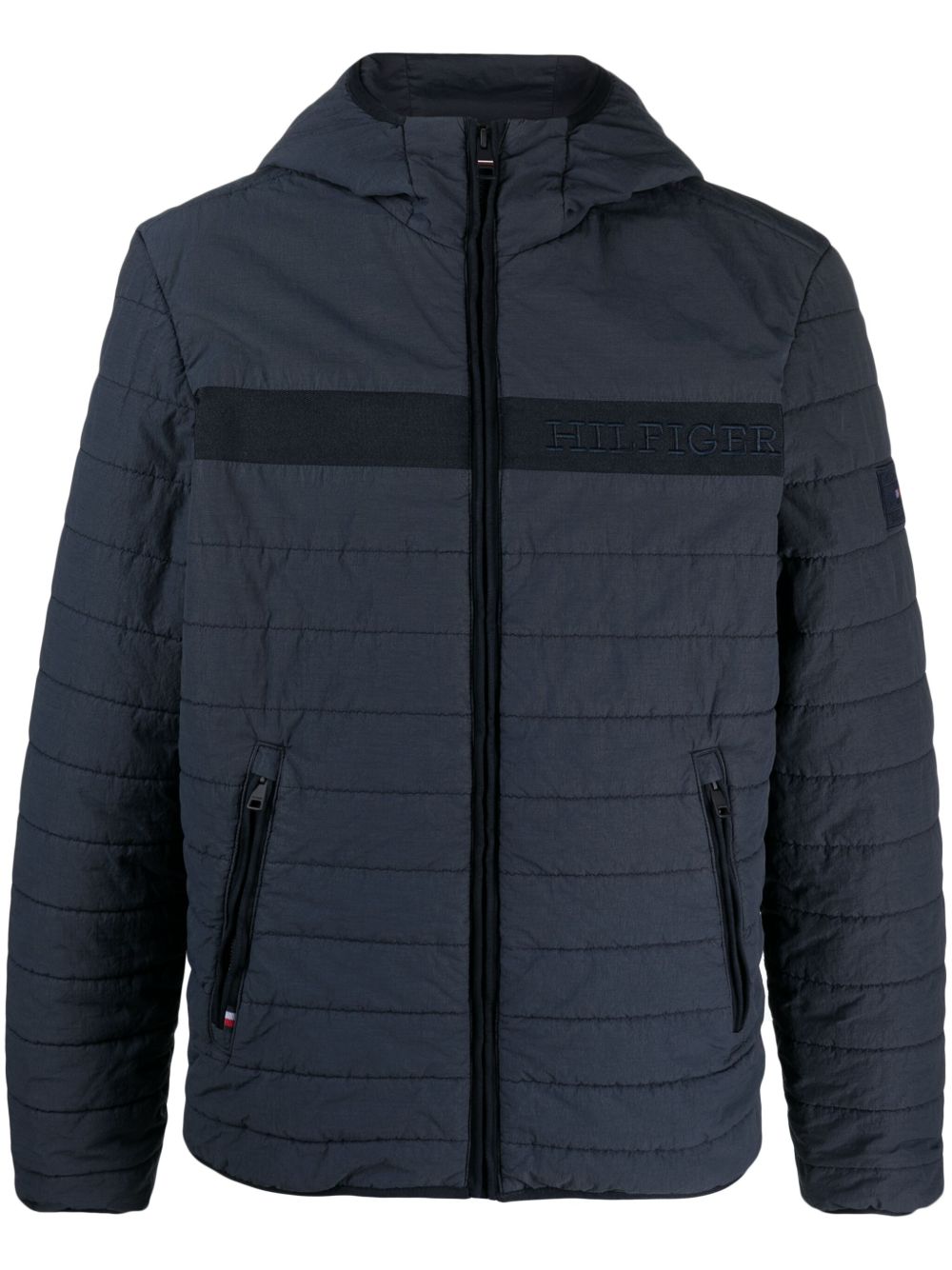 Tommy Hilfiger logo刺绣填充连帽夹克 - 蓝色