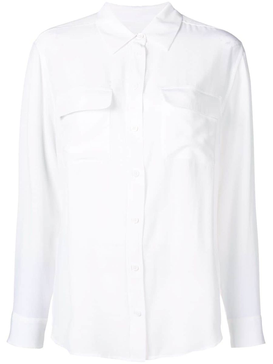 'Signature' White Shirt With Patch Pockets In Silk Woman