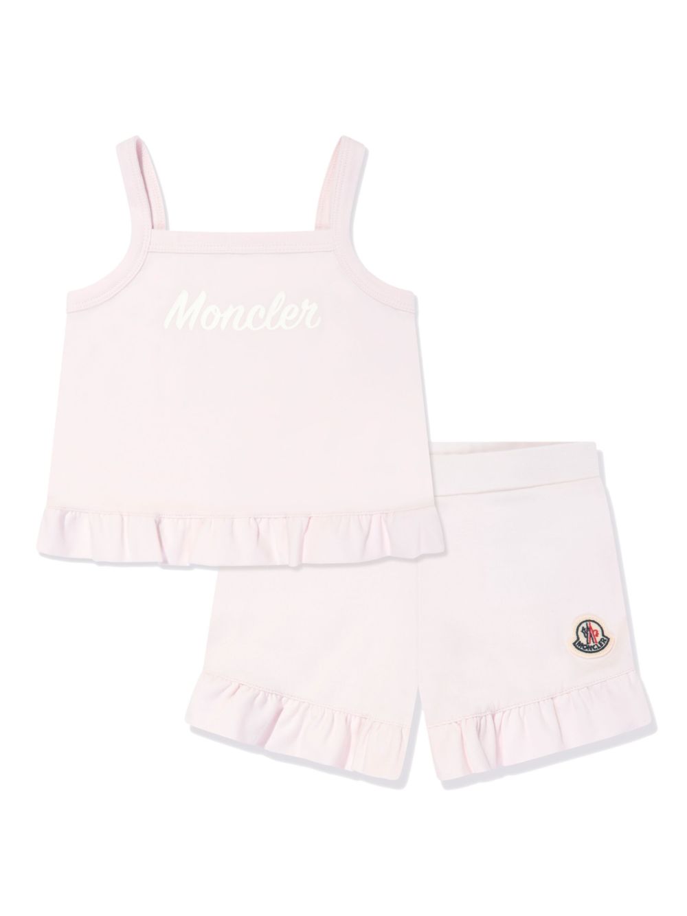 Moncler Enfant 荷叶边裤脚棉短裤套装 - 粉色