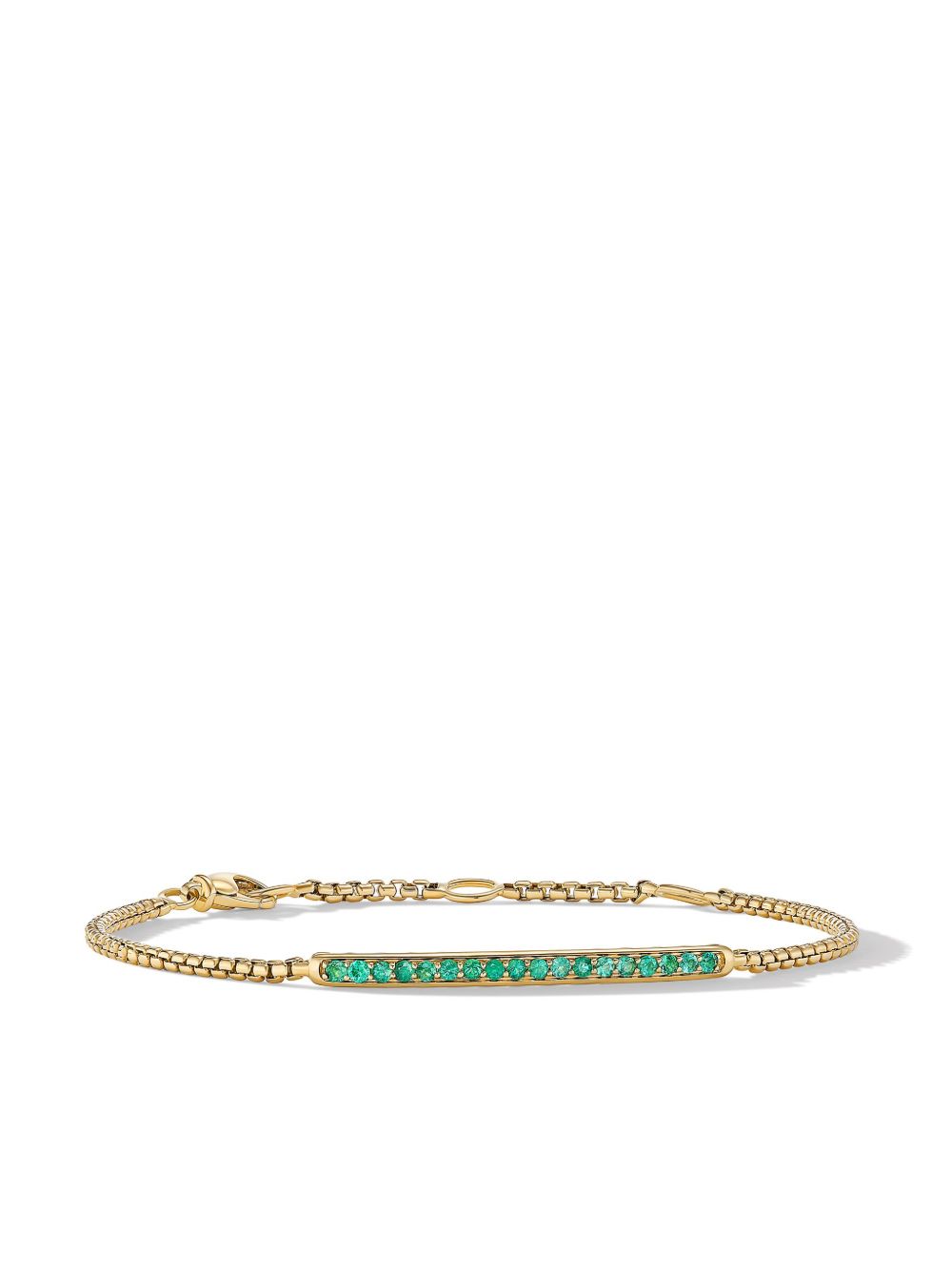 David Yurman 18K黄金Petite Pavé Bar 祖母绿宝石手链 - 金色