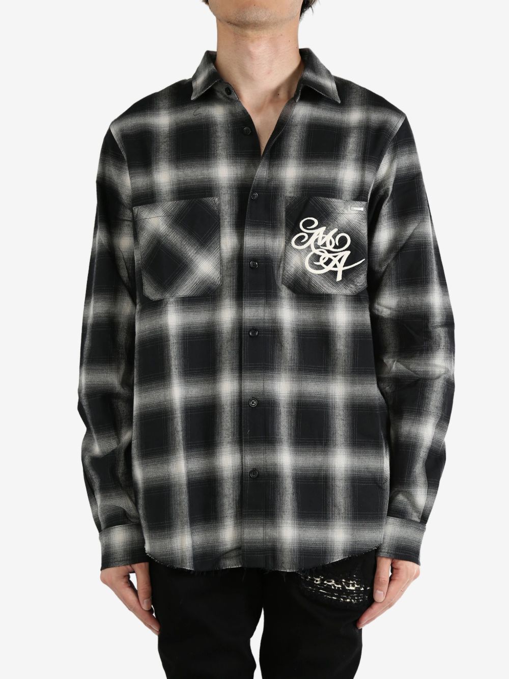 AMIRI logo flannel shirt - 黑色