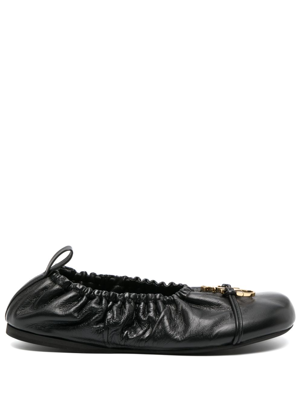 JW Anderson logo标牌褶饰芭蕾平底鞋 - 黑色