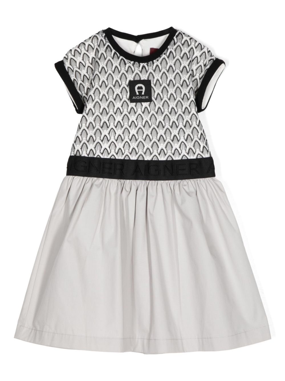 Aigner Kids logo印花棉连衣裙 - 黑色