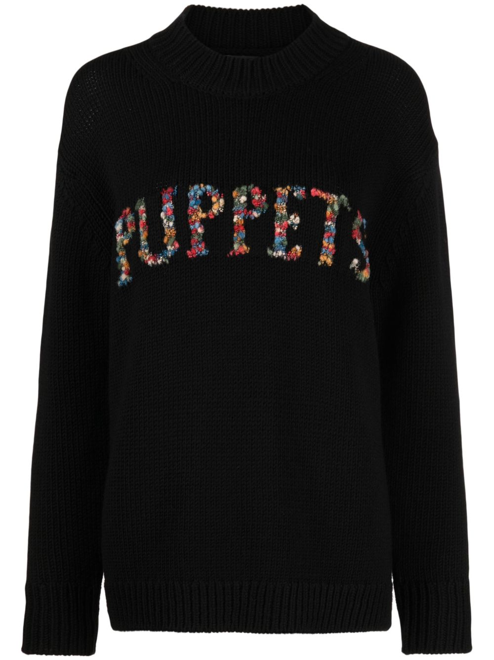 Puppets and Puppets 羊毛混纺刺绣毛衣 - 黑色