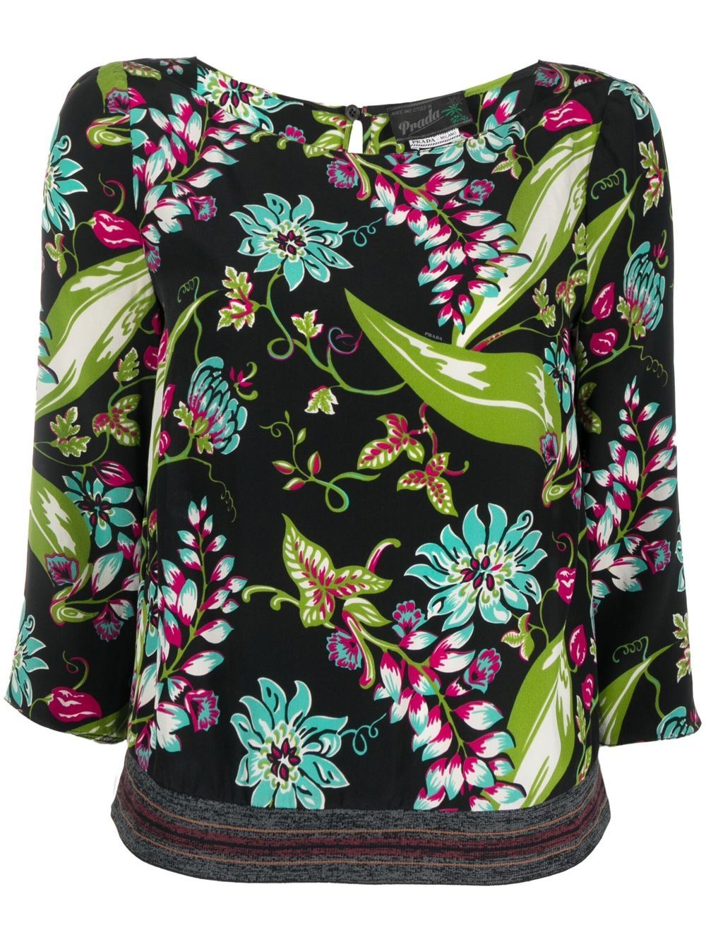 Prada Pre-Owned 普拉达 花卉印花真丝上衣（2010年代典藏款） - 黑色