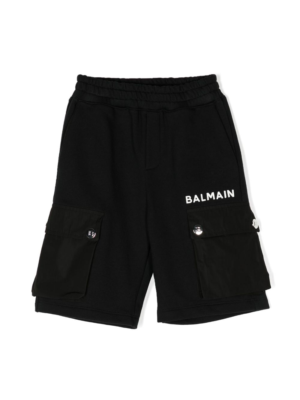 Balmain Kids logo刺绣工装短裤 - 黑色