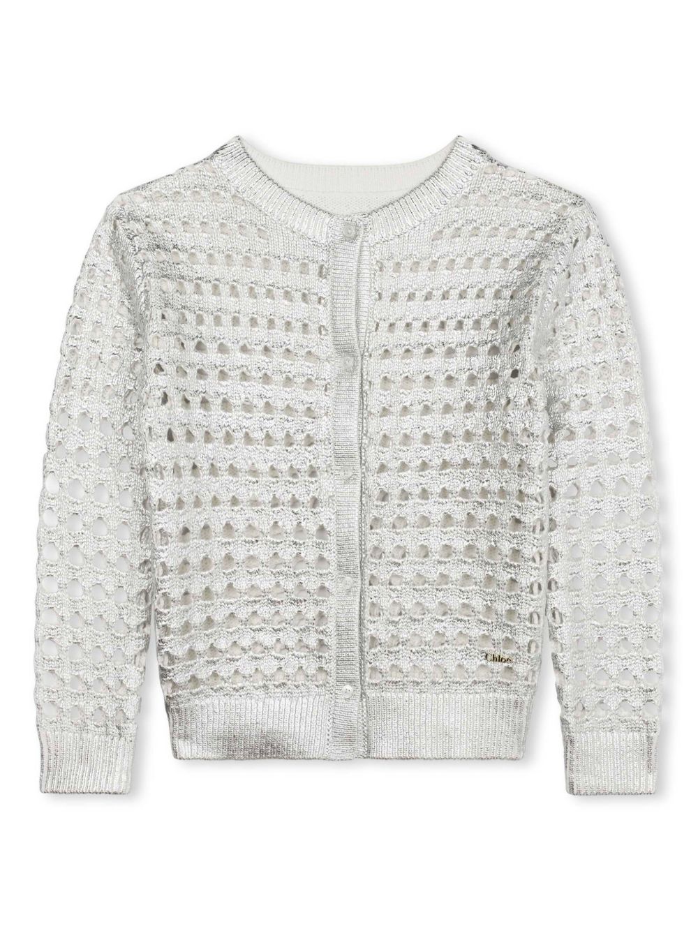 Chloé Kids 金银线镂空针织开衫 - 银色