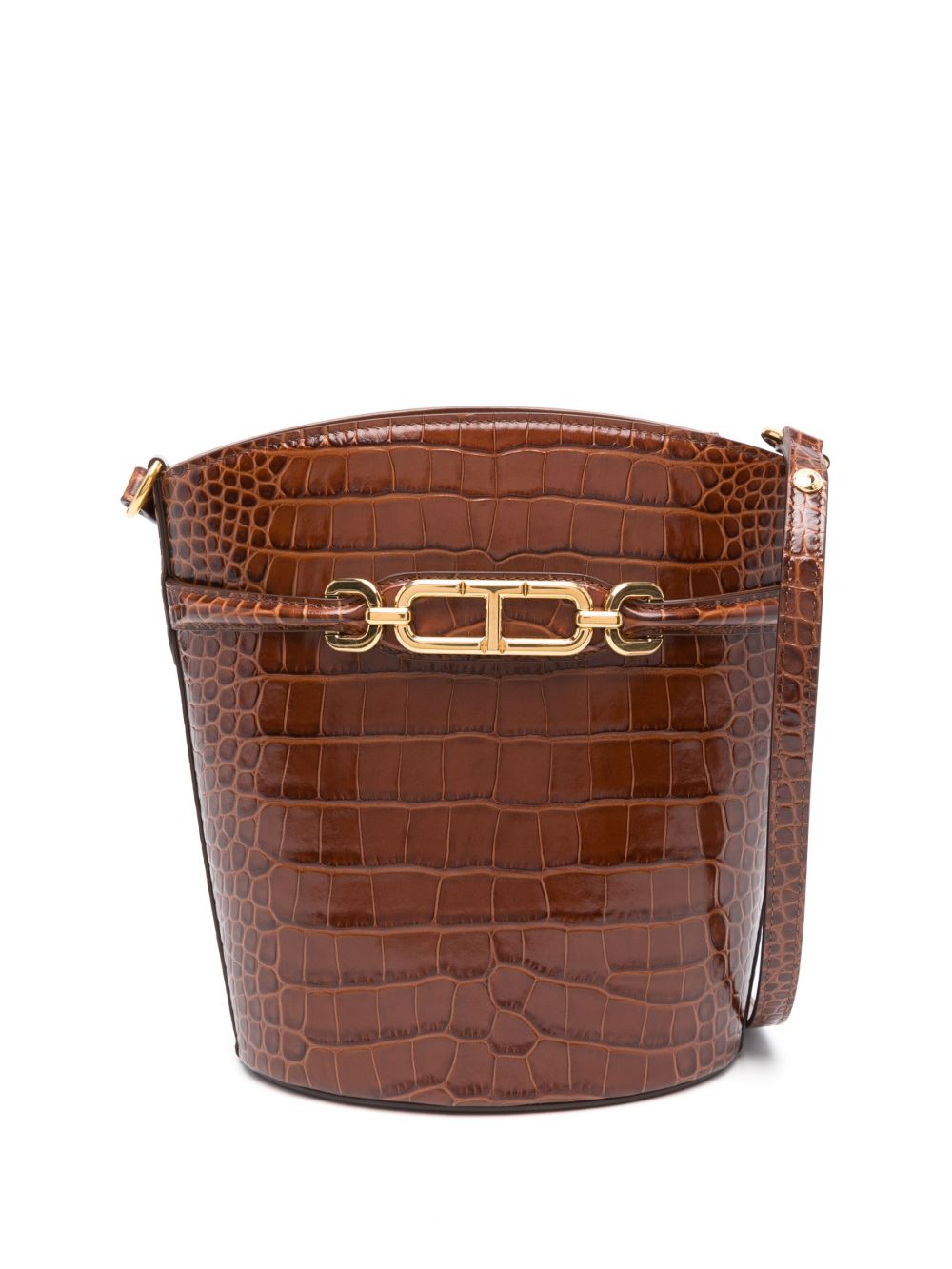 TOM FORD 仿鳄鱼纹中号水桶包 - 褐色