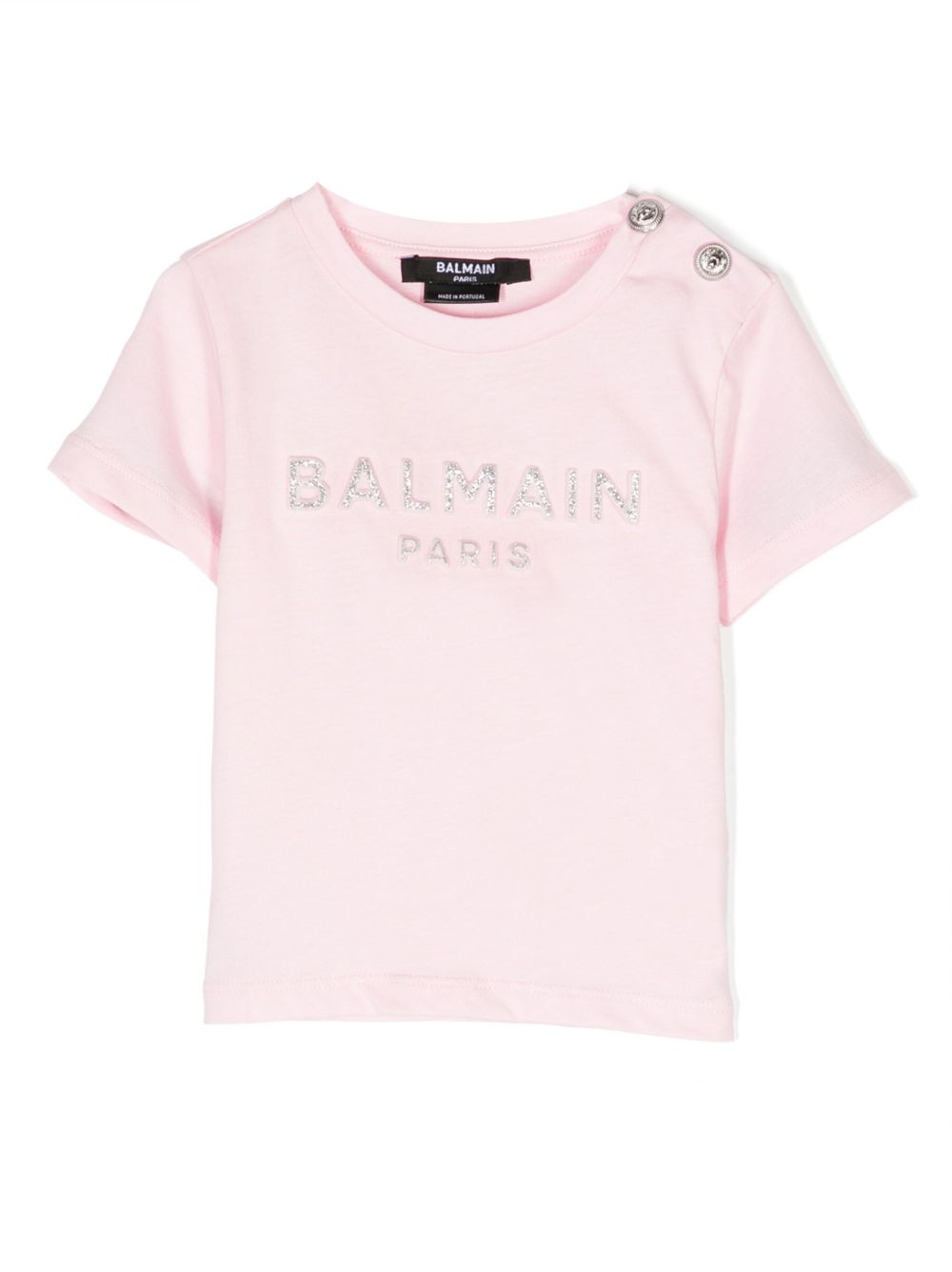Balmain Kids 亮片金葱缀饰logo棉T恤 - 粉色