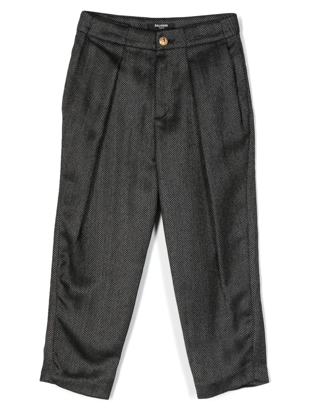 Balmain Kids 人字纹褶饰长裤 - 黑色