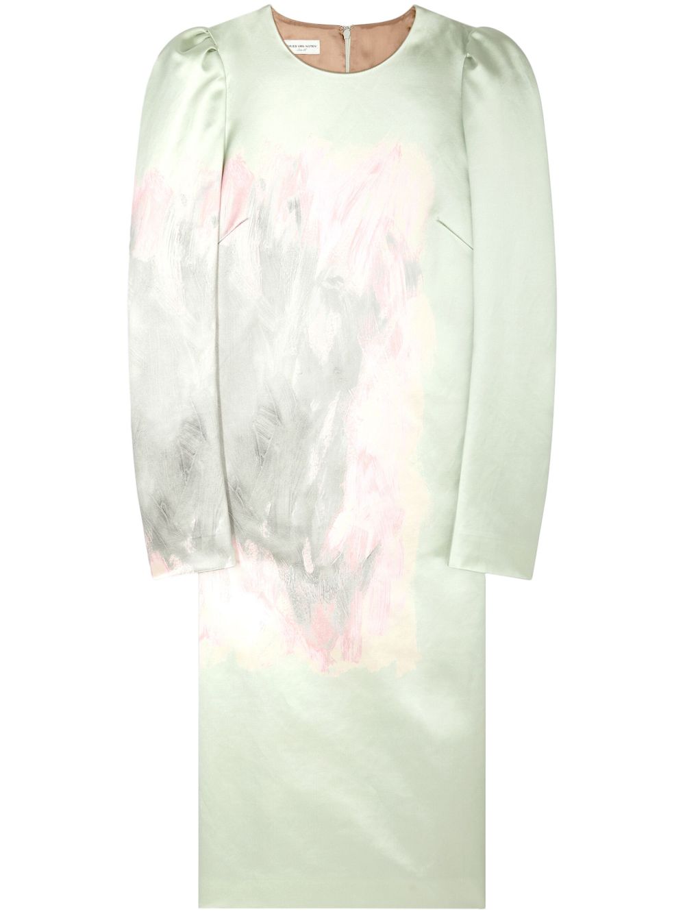 DRIES VAN NOTEN 笔触感印花真丝连衣裙 - 绿色