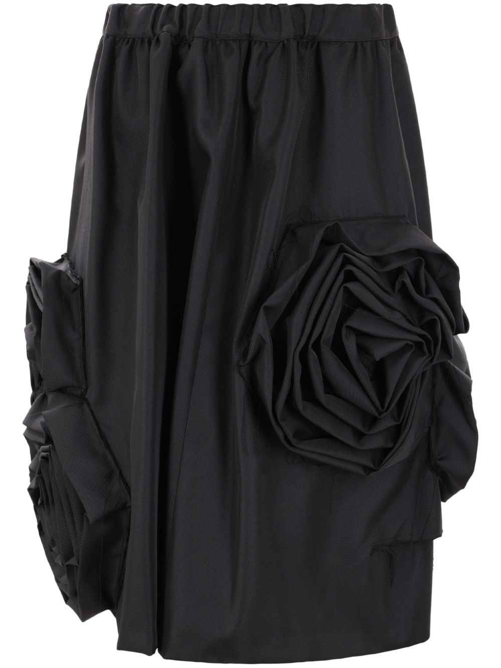 Comme Des Garçons 花卉细节中长半身裙 - 黑色