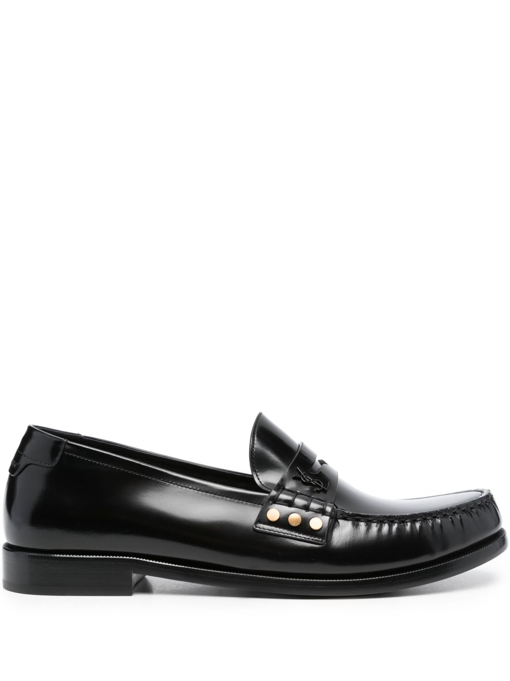 Saint Laurent 杏仁形鞋头皮质乐福鞋 - 黑色