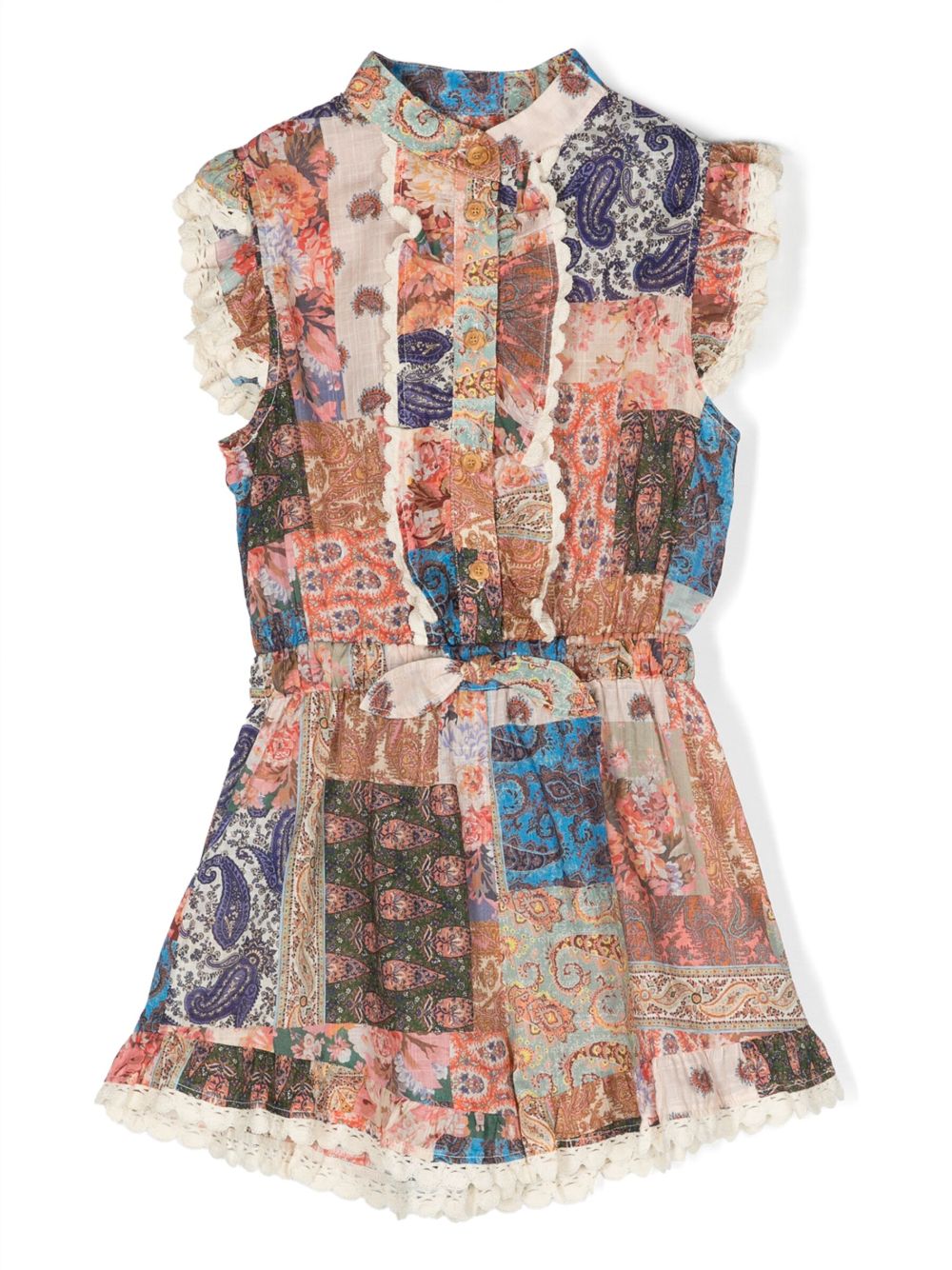 ZIMMERMANN Kids 佩斯理拼贴无袖衬衫裙 - 粉色