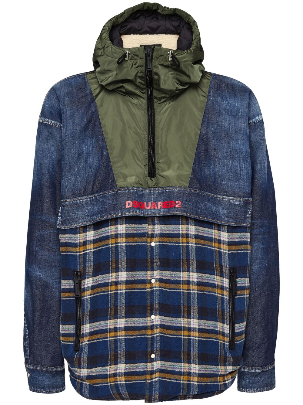 DSQUARED2 格纹拼接牛仔衬衫 - 蓝色