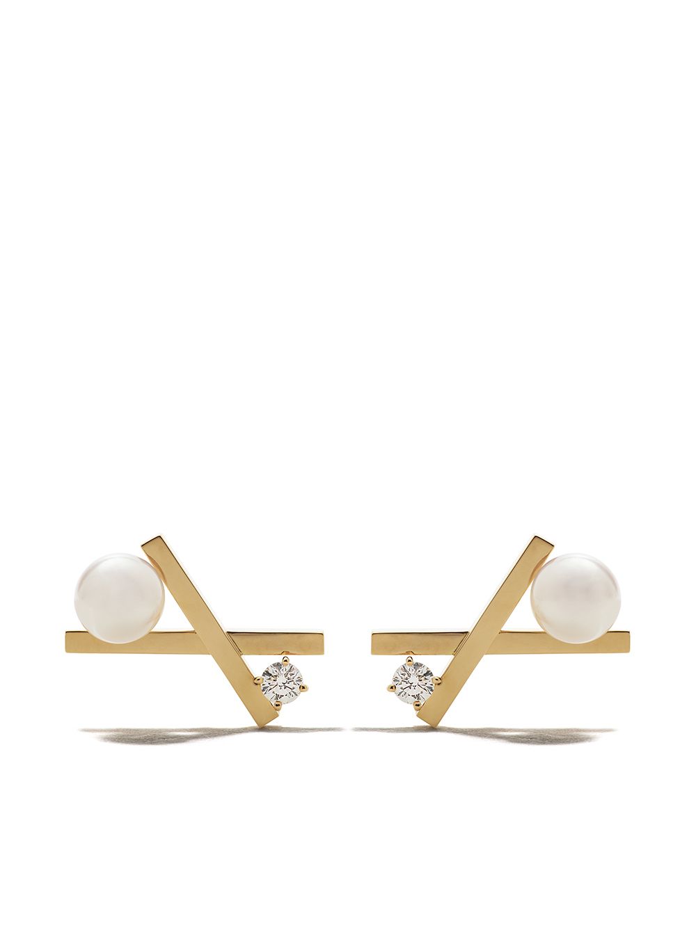 TASAKI Balance 18K黄金阿古屋珍珠钻石十字耳钉 - 金色