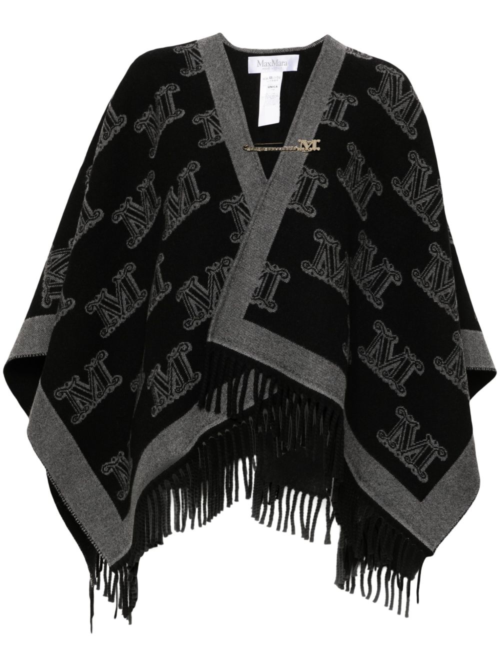 Max Mara 经典logo图案羊毛斗篷 - 黑色