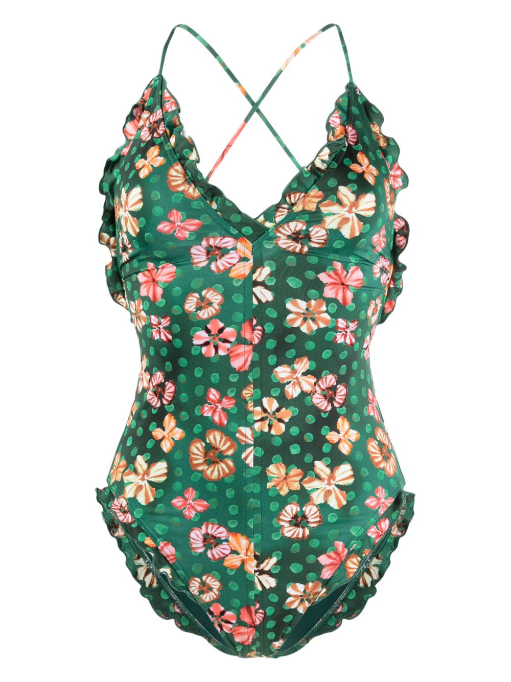 Ulla Johnson Giordana 花卉印花连体泳衣 - 绿色