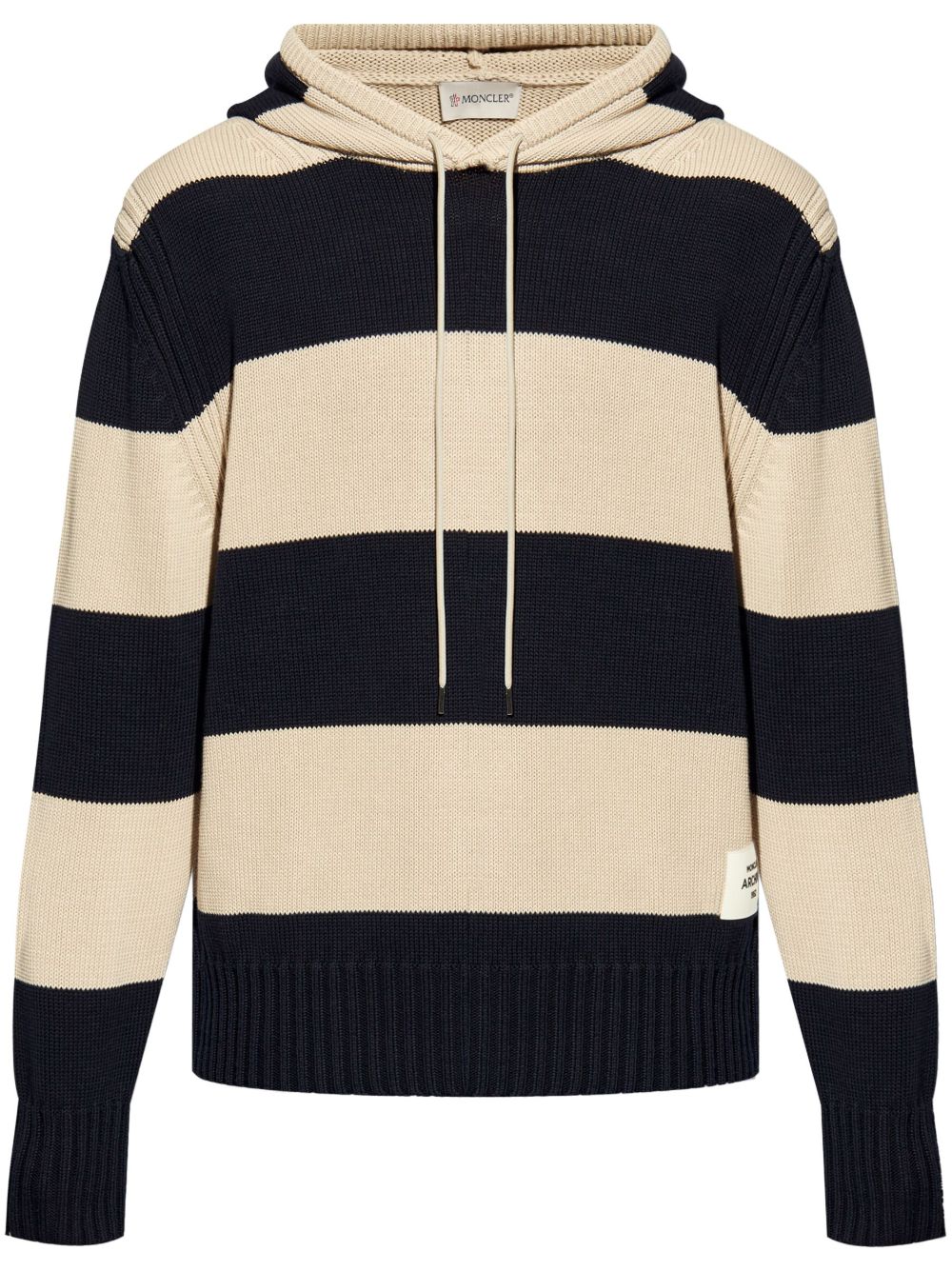 Moncler 条纹针织棉连帽衫 - 蓝色