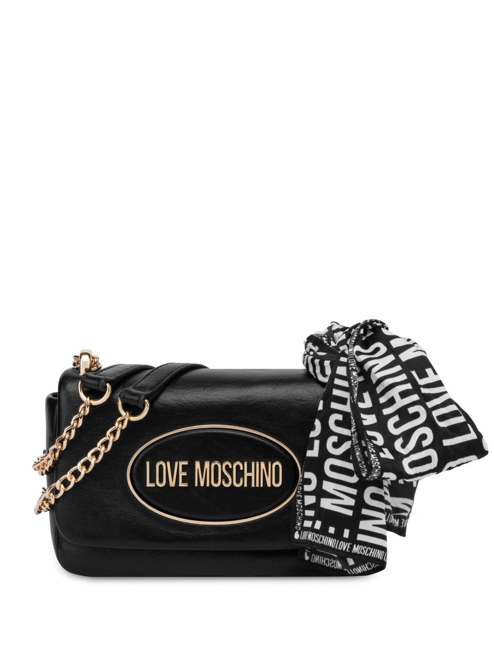 Love Moschino 丝巾人造皮革斜挎包 - 黑色
