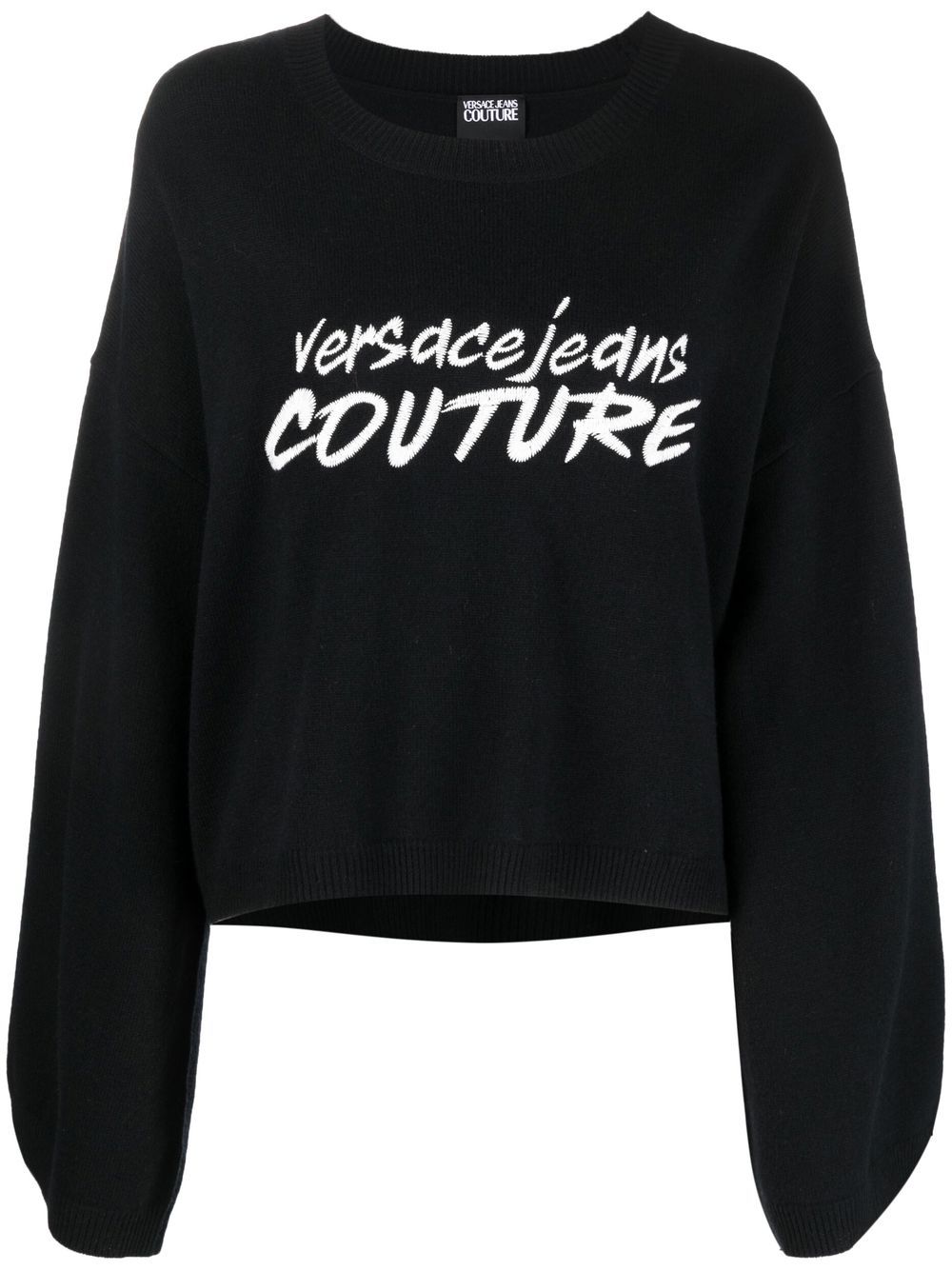 Versace Jeans Couture 范思哲 刺绣logo宽袖毛衣 - 黑色