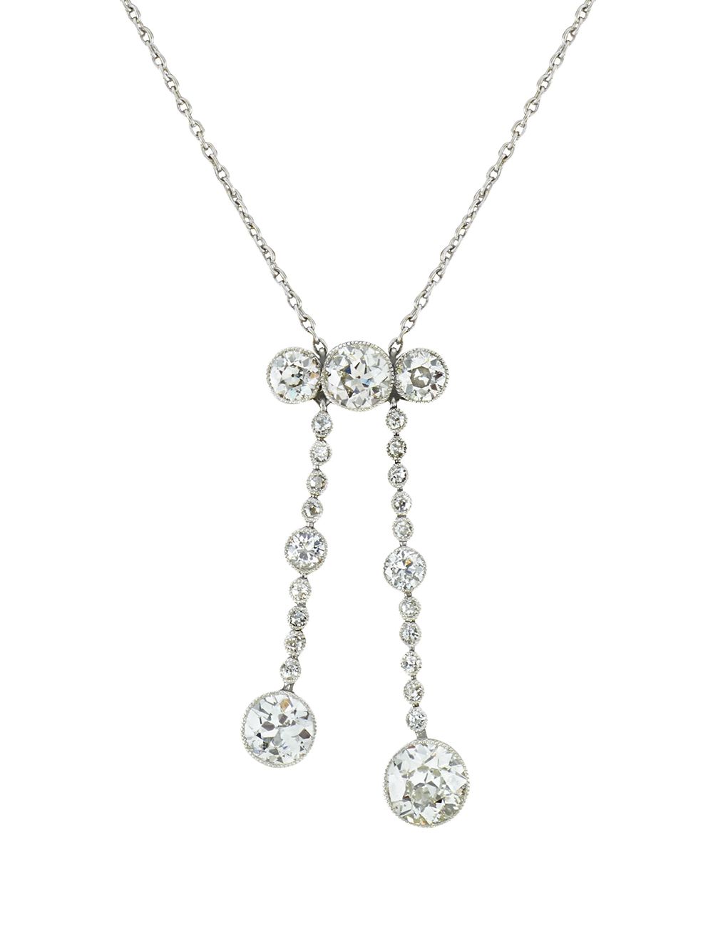 Pragnell Vintage Edwardian 18K白金钻石吊饰项链 - 银色