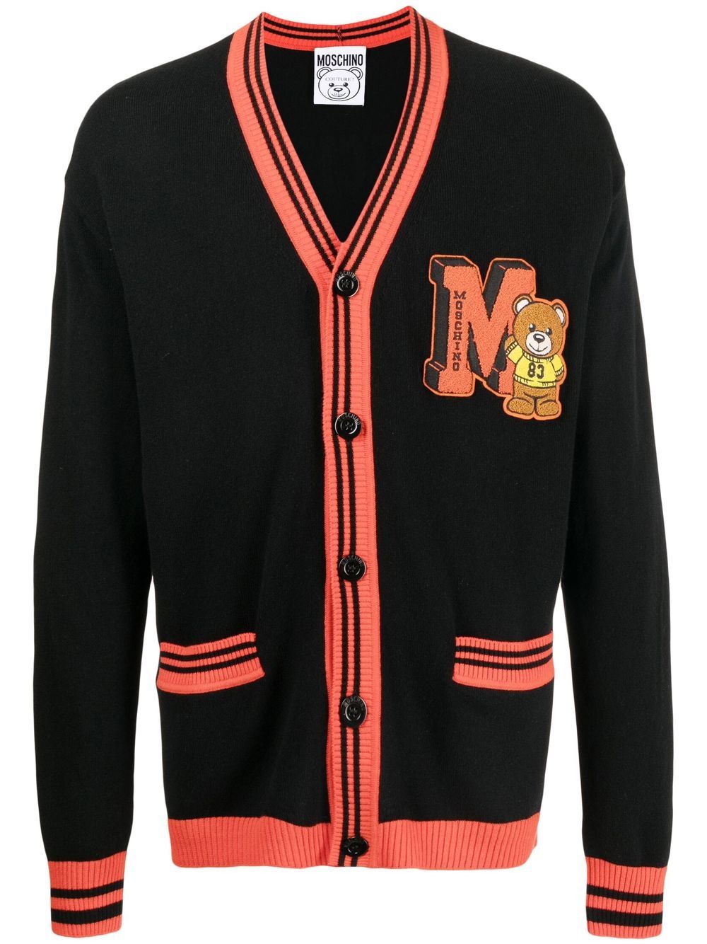 Moschino 莫斯奇诺 玩具熊刺绣贴花开衫 - 黑色