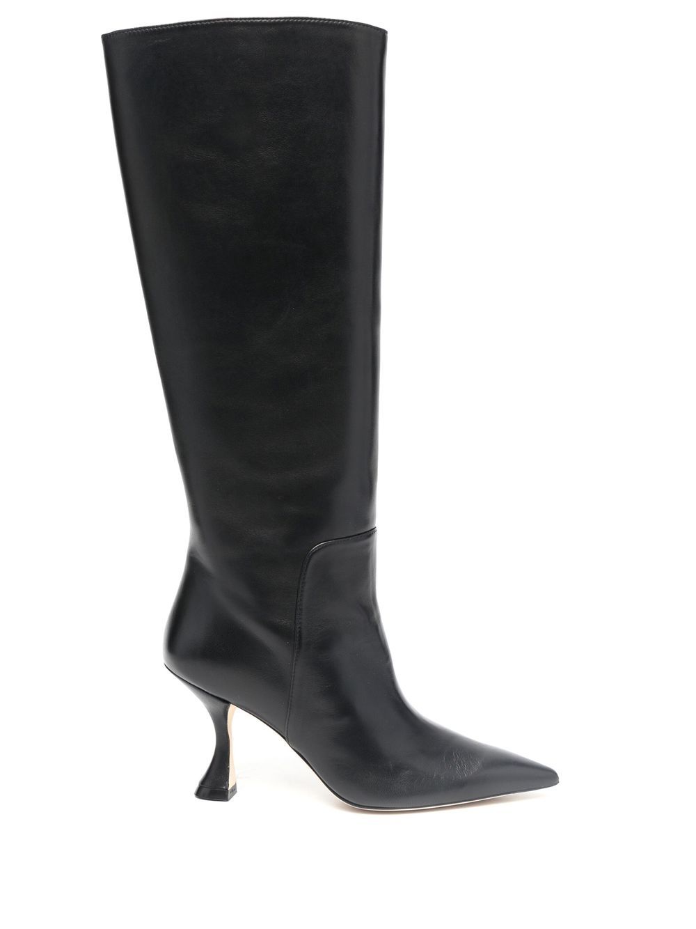 Stuart Weitzman 尖头高跟皮质及膝靴 - 黑色