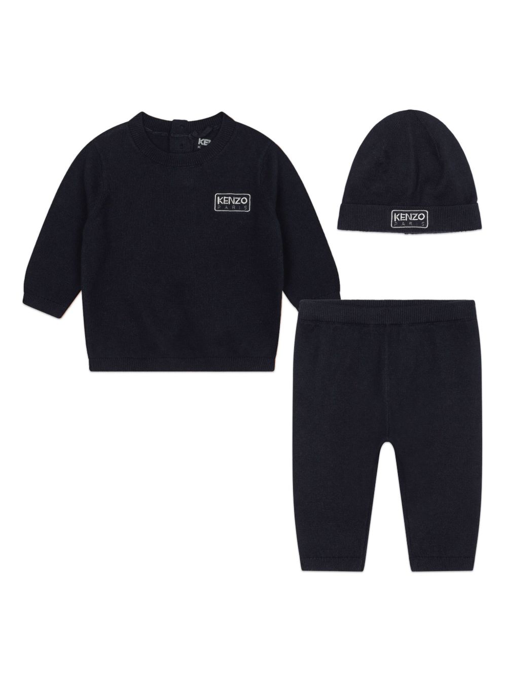 Kenzo Kids logo贴花针织长裤套装 - 蓝色