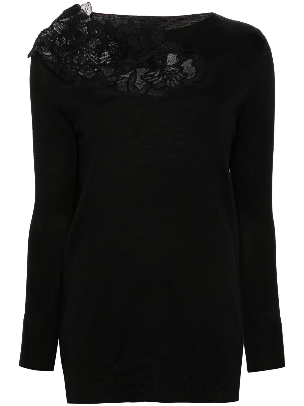 Ermanno Scervino 凸纹蕾丝毛衣 - 黑色