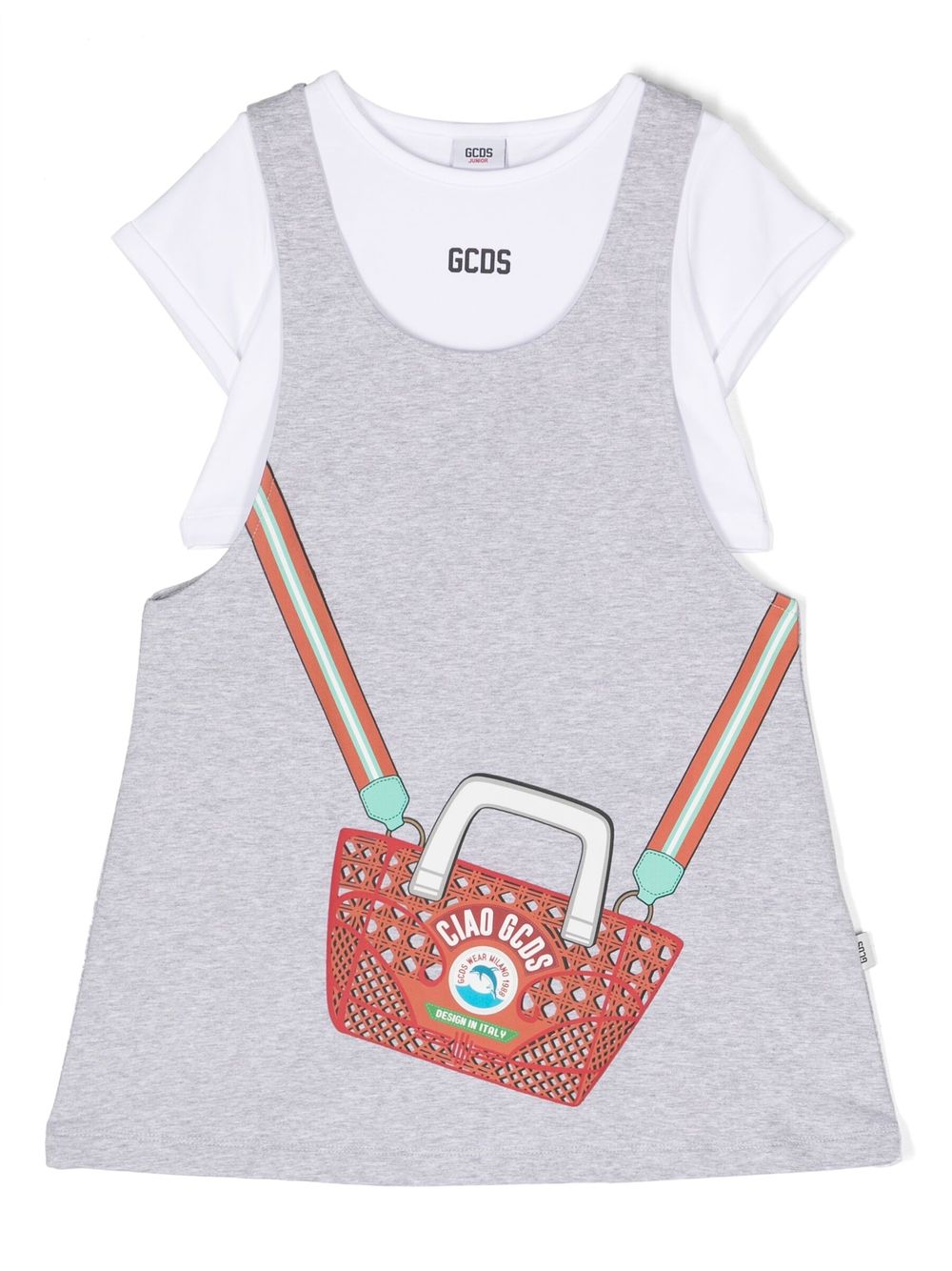 Gcds Kids logo印花短袖棉连衣裙 - 灰色