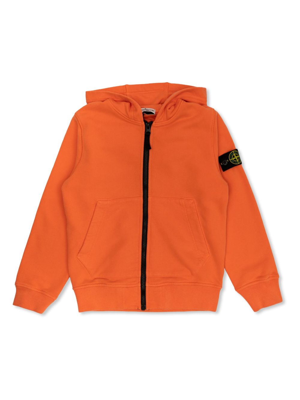 Stone Island Junior 标贴拉链开合连帽衫 - 橘色