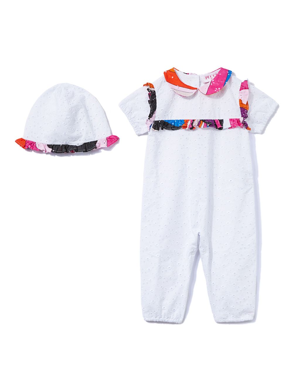 PUCCI Junior Iride 印花马德拉刺绣连体衣套装 - 白色